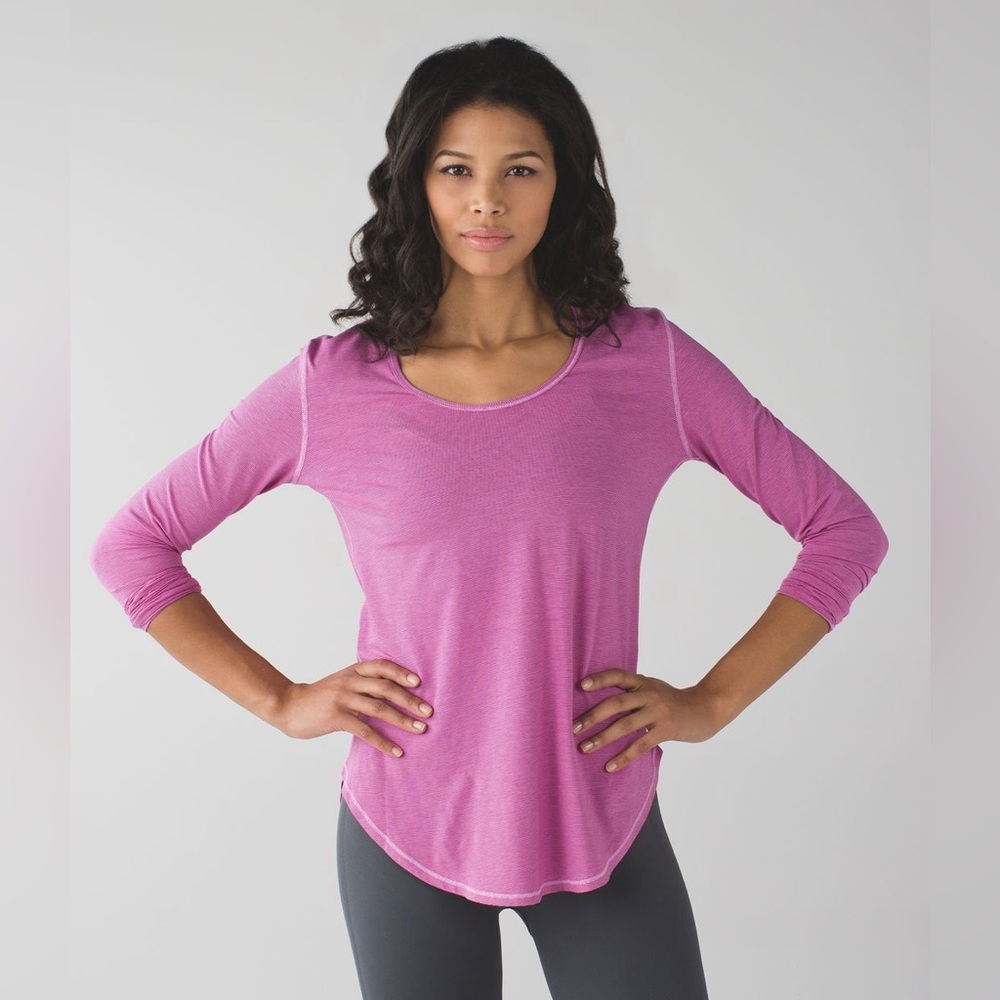 Lululemon Yogini 5 Year Long Sleeve Tee in Wee Stripe Raspberry Vintage Pink